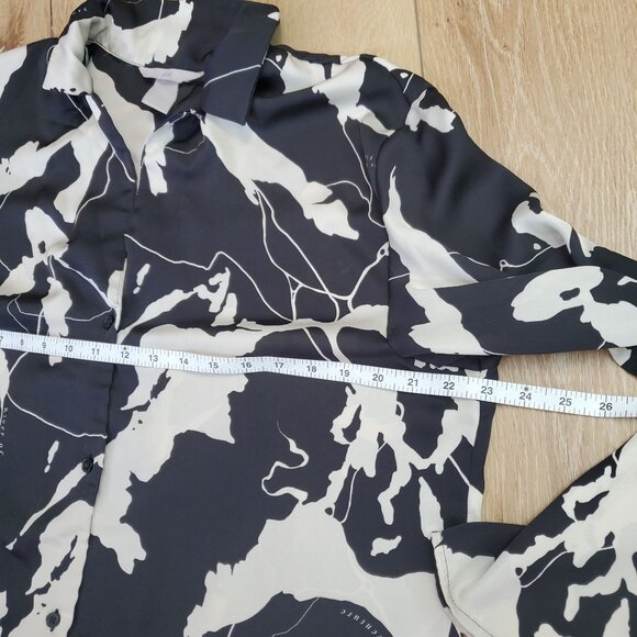 H&M Womens Blouse Size Medium Black Ivory Map Print Relaxed Oversize Boho Top - Picture 14 of 15